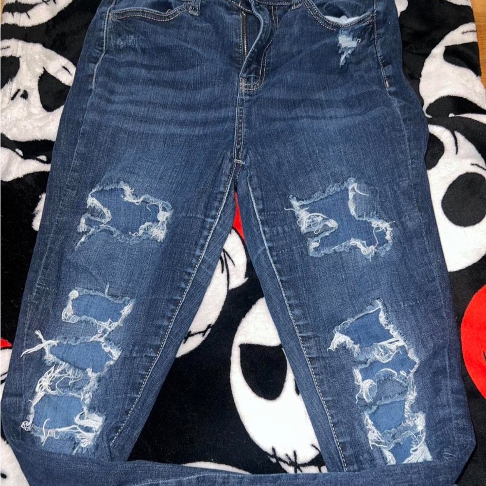 SO Distressed Dark Blue Women's Skinny Jeans